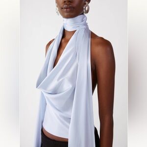 Orseund Iris Cowl Neck Halter Top Blue Silk